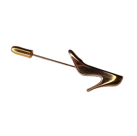 Ferragamo Gold Plated High Heel Lapel Stick Pin Brooch Hat Pin - Picture 2 of 5